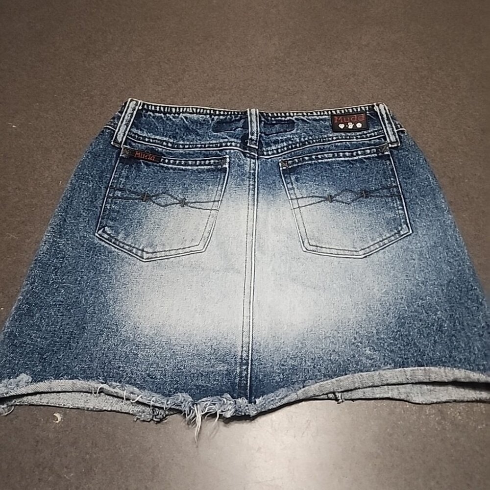 Vintage Y2K Mudd Low Rise Denim Mini Skirt Distressed Frayed Hem Grunge Indie - Picture 3 of 8